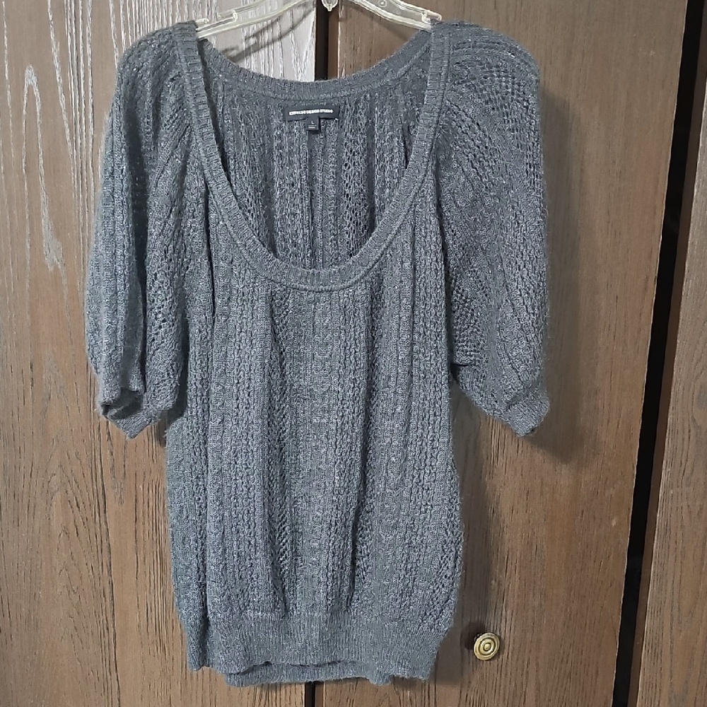 Express Gray Scoop Neck Sweater with Ribbed Knit